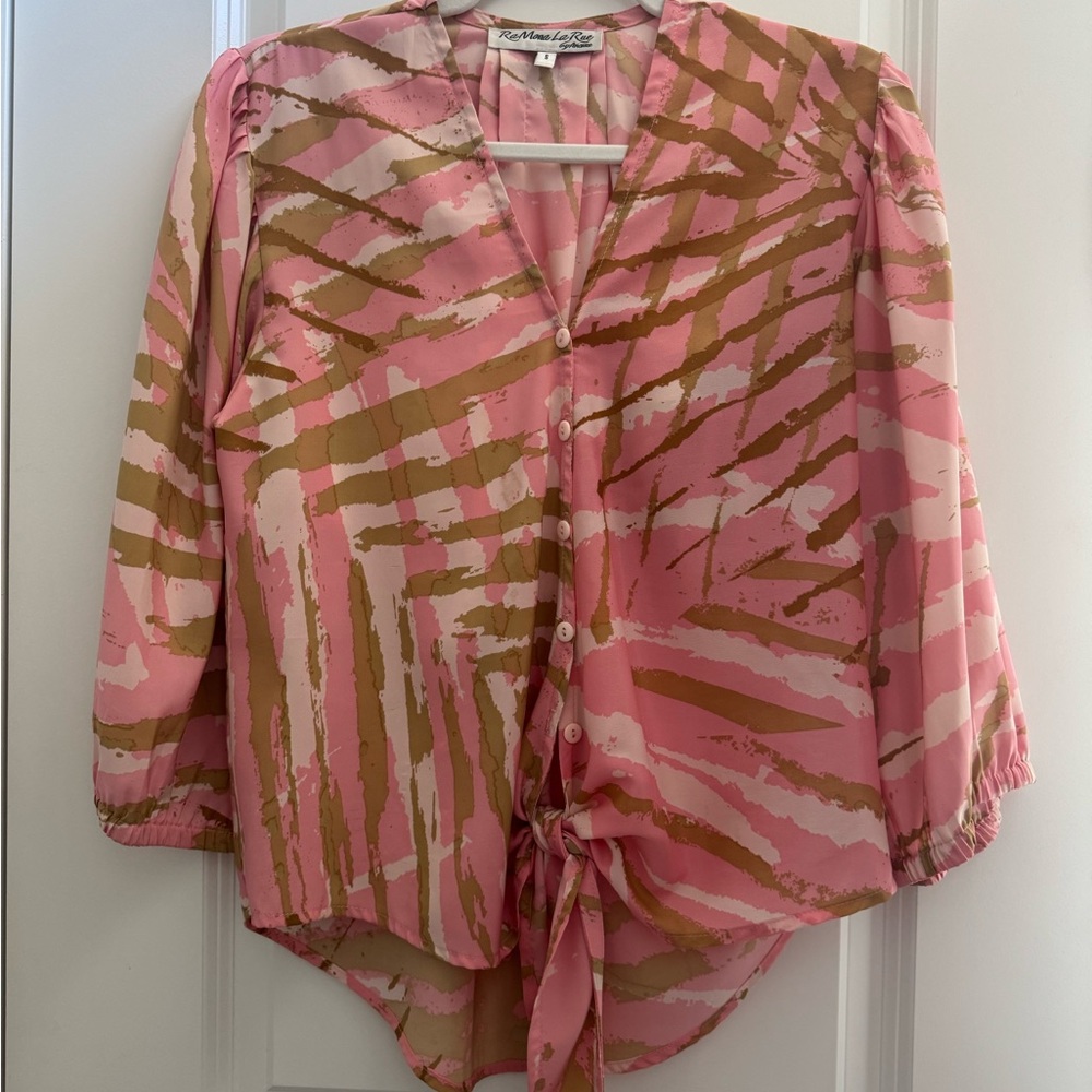 ReMona La Rue By Arianse pink green stripe silk blouse